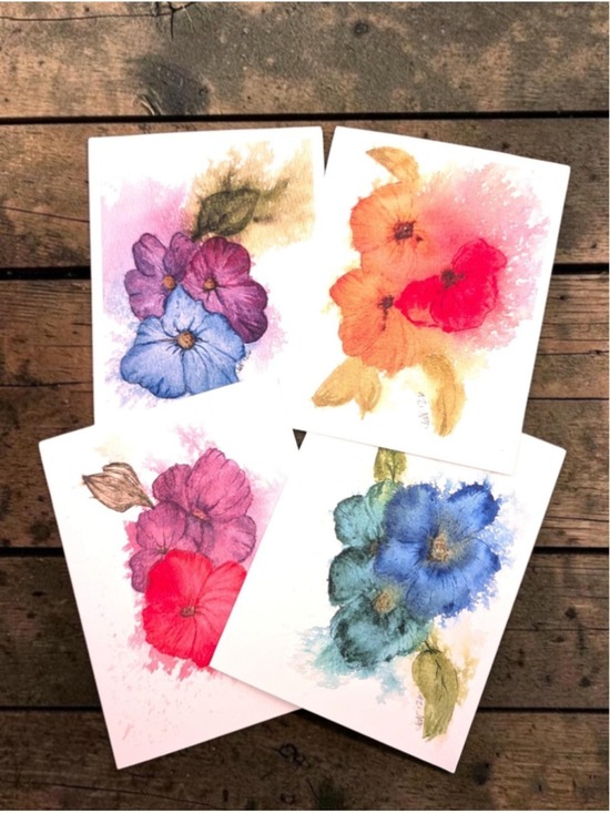 Unbranded Other - 12 Watercolor Notecards: Abstract Hibiscus (4.25" x 5.5") Set of 12